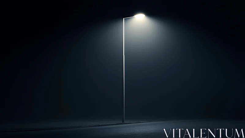 Quiet midnight streetlamp pouring light into soft darkness.