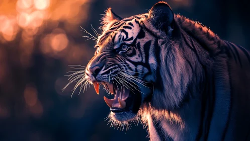 Molten twilight ignites the roar of a neon-lit tiger