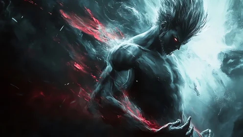 Fierce elemental warrior channeling swirling fiery energy.