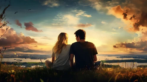 Two Souls Atop Golden Hour's Canvas.