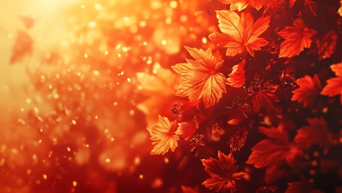 Radiant backlit maple foliage in volumetric autumn atmosphere.