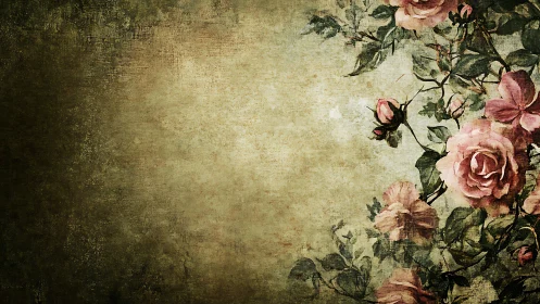 Vintage textured rose border with distressed parchment ground