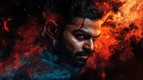 Stormborne gaze carves fire and smoke into a burning crown