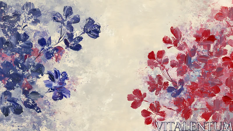 Blooming blue and red flowers gently brighten a soft canvas