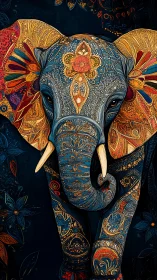 Ornate blue elephant glows with intricate mandala patterns.