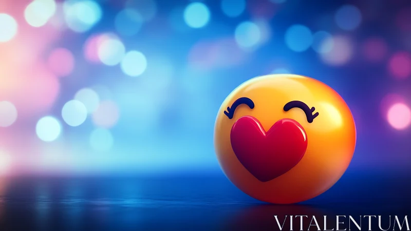 Love-struck emoticon rendered in luminous orange sphere with red heart.