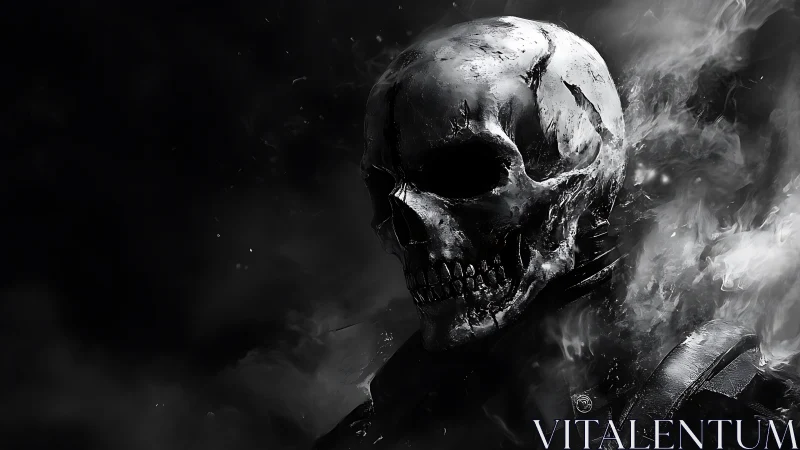 Smoldering skull warrior emerges from swirling black smoke