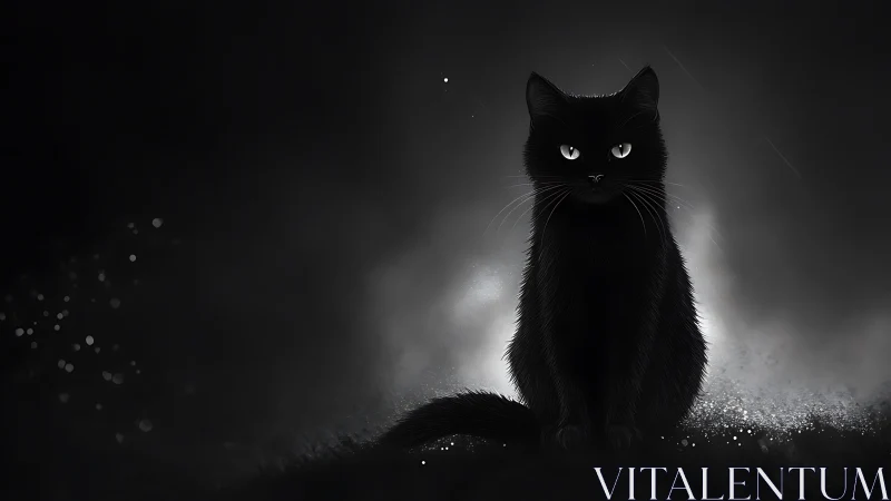 Black Feline Silhouette with Luminescent Ocular Features.
