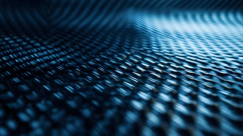 Abstract close-up of futuristic blue woven carbon fiber texture.