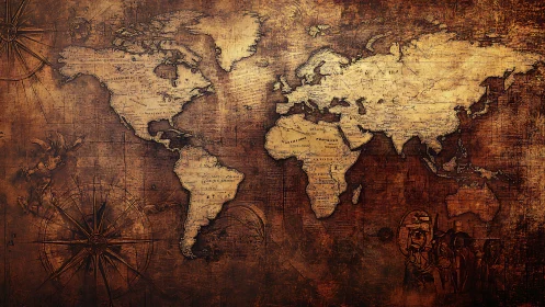 Vintage sepia world map glows with warm explorer nostalgia