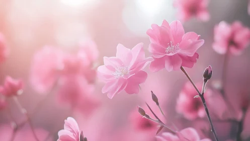 Pink Garden Flowers in Soft Focus Bloom.