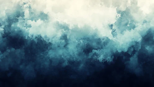Abstract watercolor cloudscape in blue and white tones, digital art.