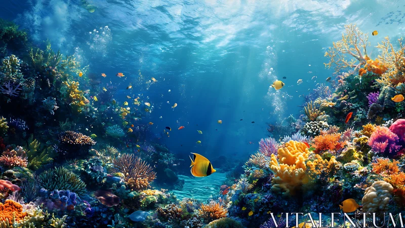 Vibrant coral reef ecosystem under clear tropical water.