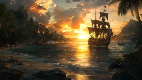 Pirate Ship's Golden Hour Quest in Tropical Paradise