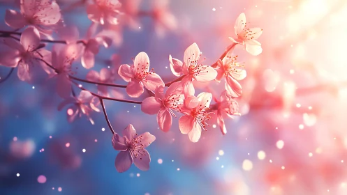 Cherry Blossoms with Particle Light Effects Composition