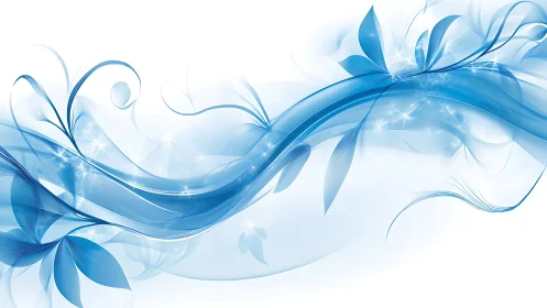 Blue translucent wave and abstract floral vector composition.