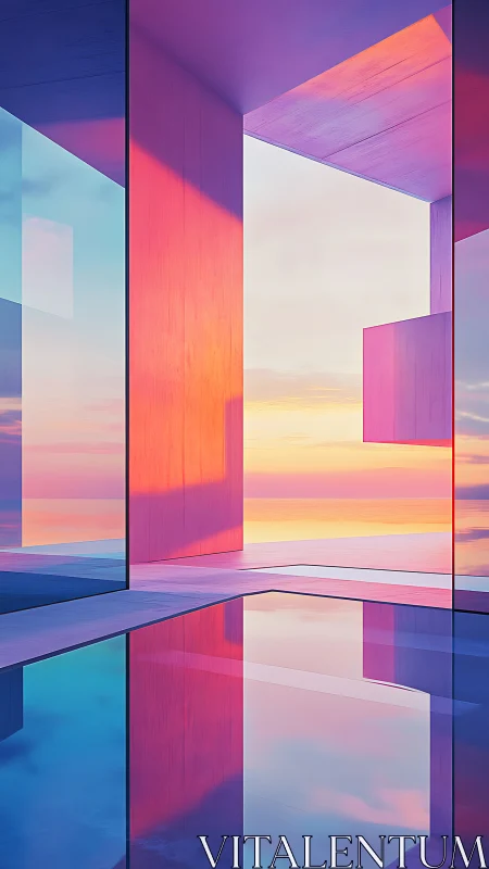 Chromatic Portal: Glass Walls Frame Infinite Gradient Horizons