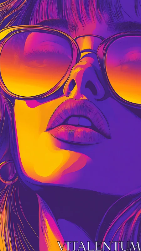 Neon duotone portrait isolates sunglasses and lips in closeup
