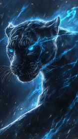 Electric Panther Head with Blue Energy Aura