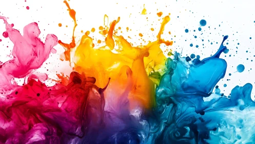 Joyful rainbow splash of flowing, colorful liquid paint.