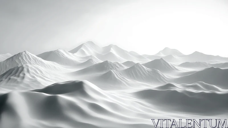 Monochrome 3D terrain model forms layered undulating ridges