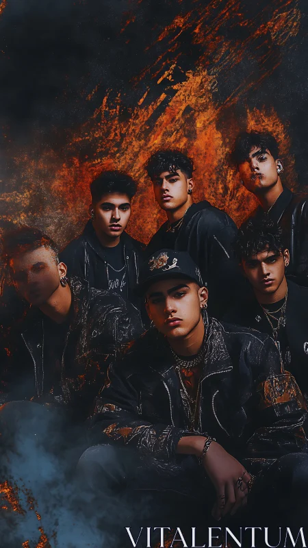 Fireborn street collective framed in molten shadowed glow.