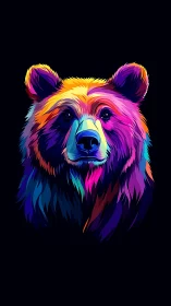 Chromatic polygonal bear portrait on deep black background