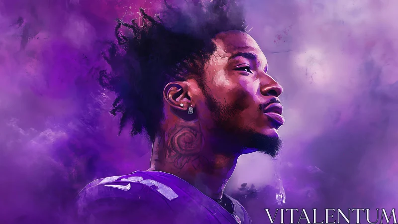 Purple digital portrait of confident male football player.
