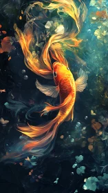 Digital koi fish rendering shows elongated fins in motion