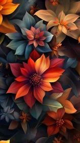 Blossoms Ablaze: Digital Garden of Fire and Shadow.