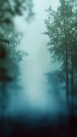 Misty Forest Path Dissolves Into Atmospheric Haze.