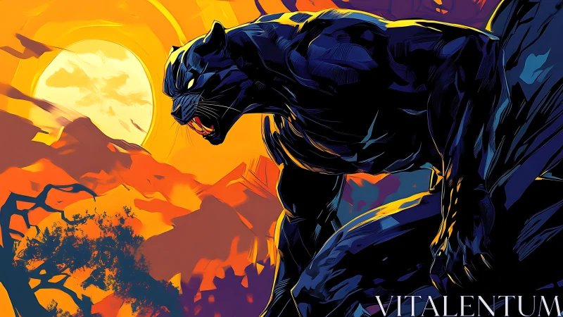 Nocturnal panther rendered in high-contrast digital vector style