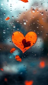 Orange Heart Through Rain: Chromatic Wet Surface Study.