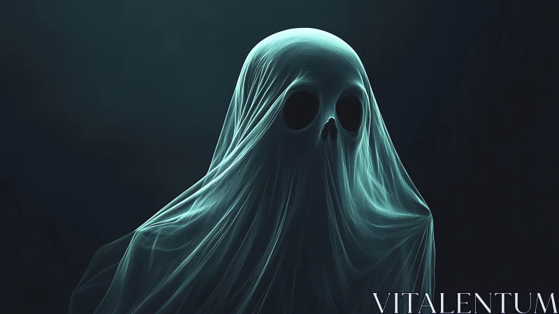 Whisper-thin specter pauses mid-glide in teal-lit hush