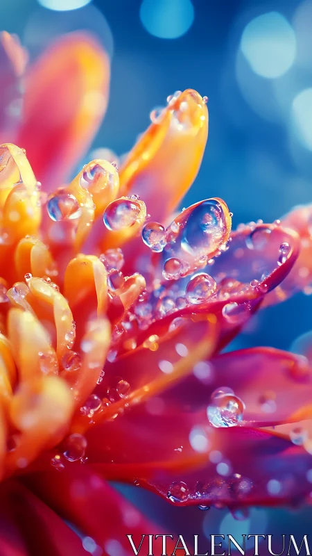 Macro optical study of dew-laden chrysanthemum petals.