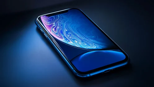 Luminescent mobile device with liquid marble display wallpaper rendering.