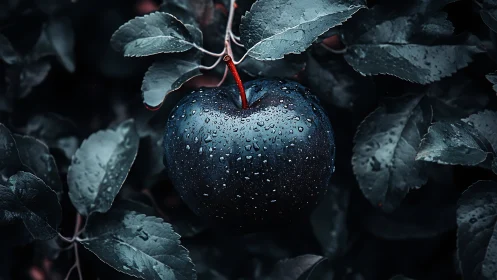 Midnight apple glistening with storm-kissed forest secrets.