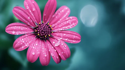Pink Cosmos Drenched in Dew Droplets.