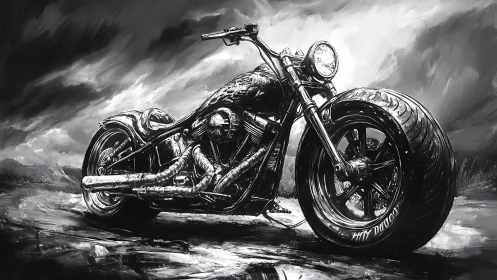 Chrome thunder leans low as storm clouds crown the highway