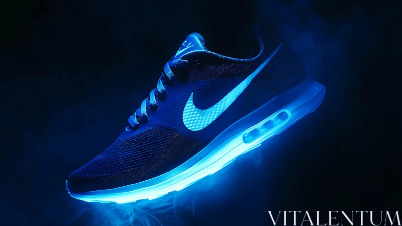 Neon sprint sneaker glowing like a midnight comet in vapor.