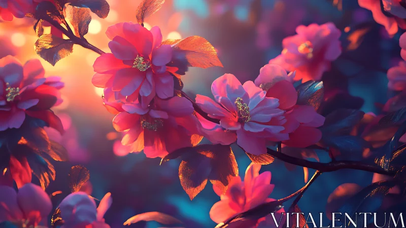 Bioluminescent Flowers Glow Against Neon Gradient Depths