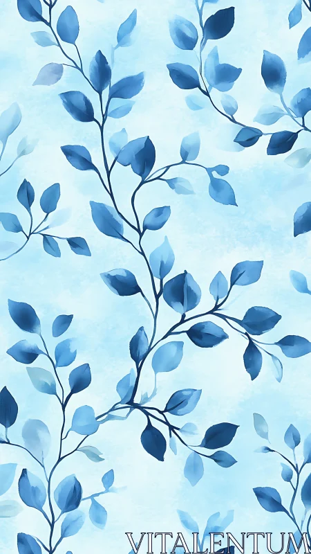 Soft blue leafy branches drift gently across pale sky