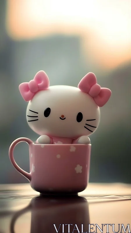 Cup-sized kitten charm perched in a pastel sunrise mug.