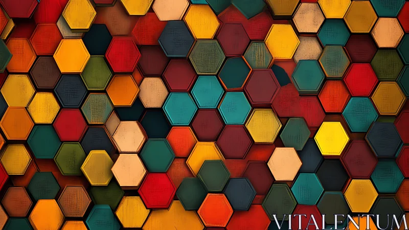 Colorful hexagon wall with layered geometric depth pattern.