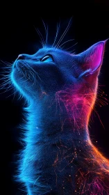 Neon Feline: Cyberpunk Cat Portrait with Blue and Magenta Light