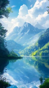Alpine lake reflection captures atmospheric mountain depth