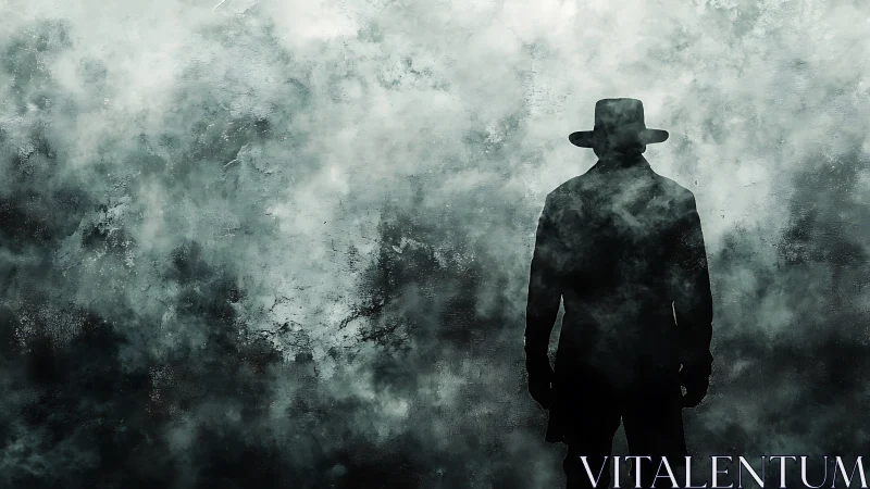 Lone shadow in the fog, a quiet story wrapped in mist.