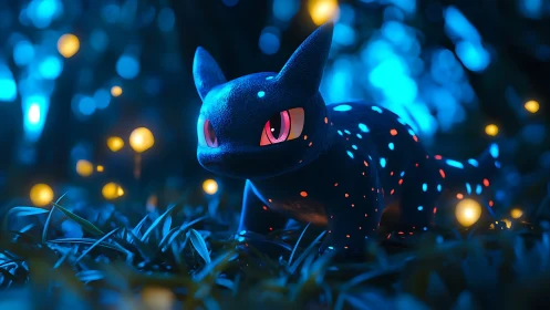 Glow-spotted forest creature wandering through blue night.