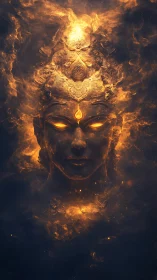 Celestial fire deity emerges from cosmic swirling nebula.