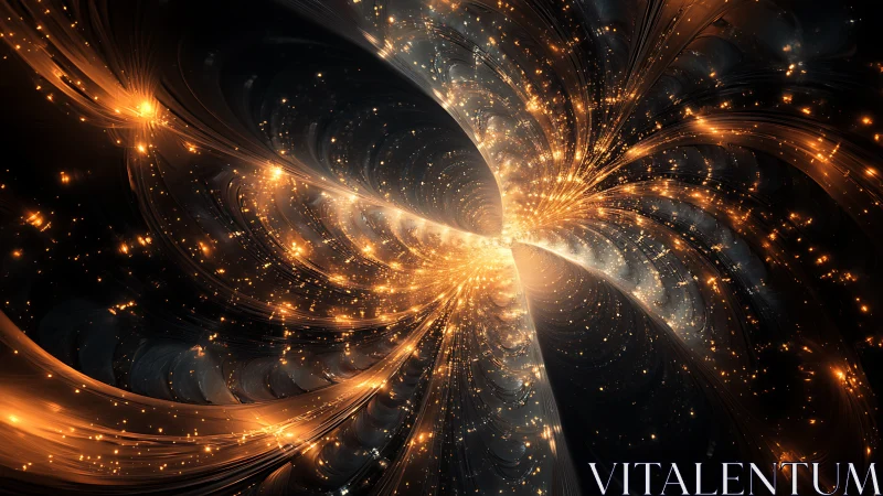 Radiant golden energy vortex curves through deep space